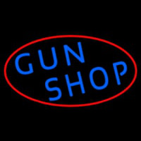 Blue Gun Shop With Red Round Neon Sign
