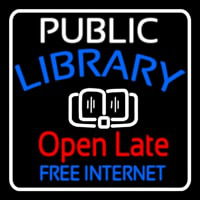 Public Library Open Late Free Internet Neon Sign