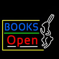 Blue Books With Rabbit Logo Open Neon Sign