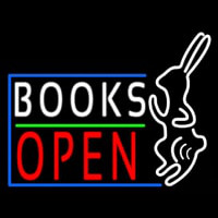Books With Rabbit Logo Open Neon Sign