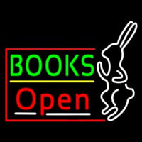 Green Books With Rabbit Logo Open Neon Sign